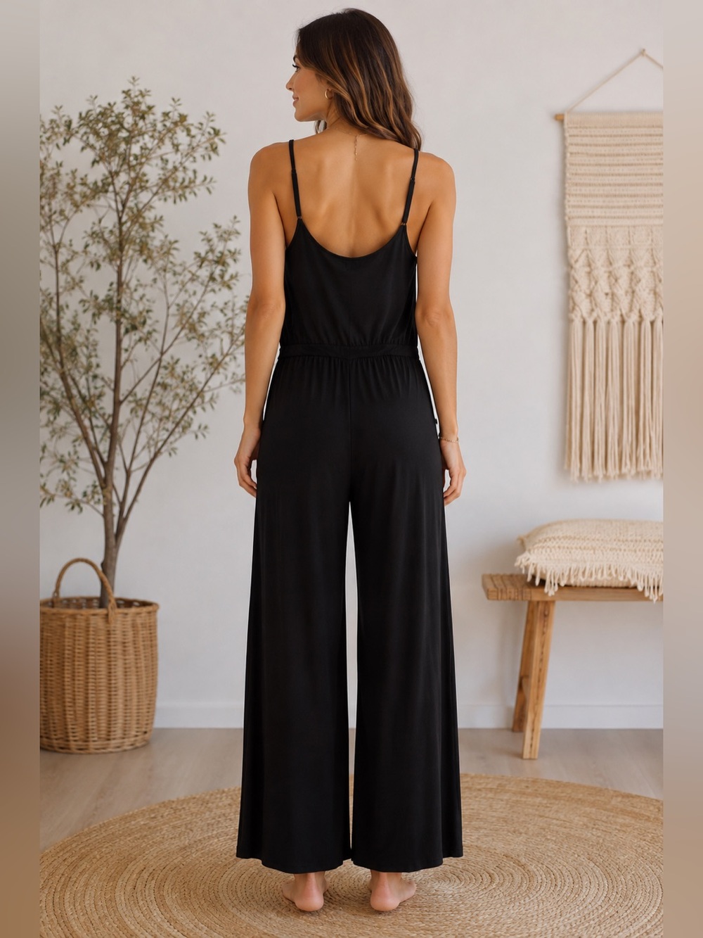 Michael Stars Black Wide-Leg Jumpsuit | Medium | Adjustable Straps | Soft Stretc - Picture 2 of 9